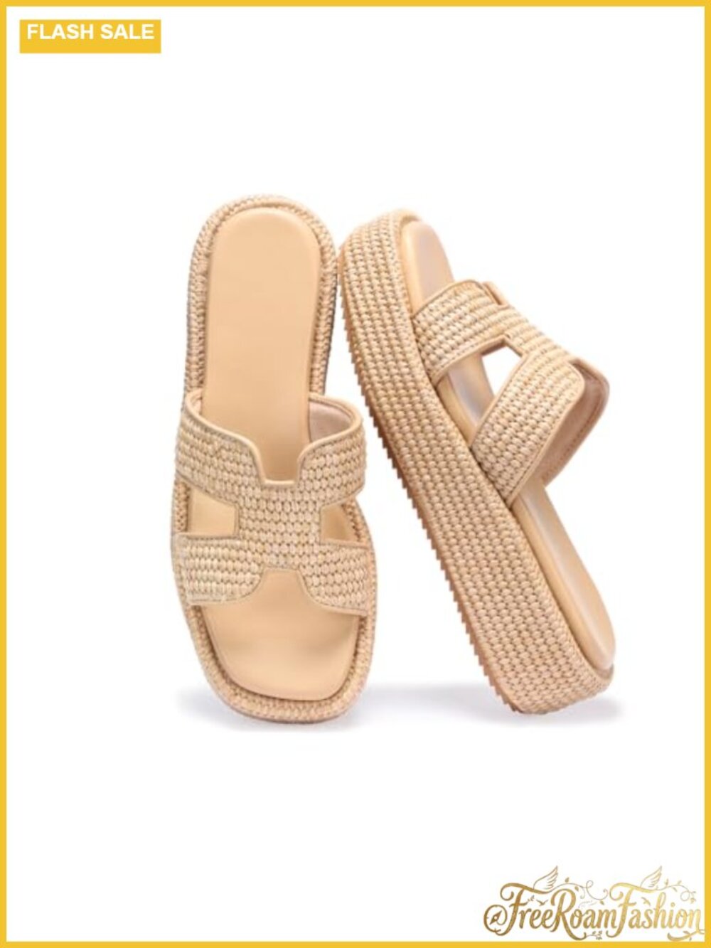 Raffia Platform Espadrille Wedge Sandals Memory Foam Slip-On Summer Beach